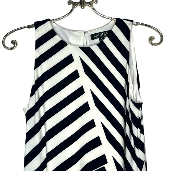 Ralph Lauren Blue and White Stripe Sleeveless Asymmetrical Dress Size 6 - Picture 5 of 15
